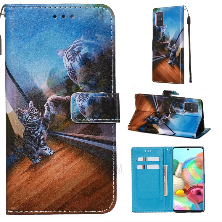 Painting Leather Phone Wallet Stand Case for Samsung Galaxy A71 - Cat-1