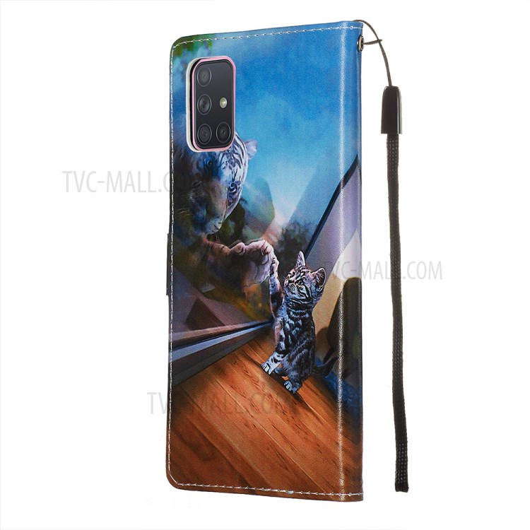 Painting Leather Phone Wallet Stand Case for Samsung Galaxy A71 - Cat-5