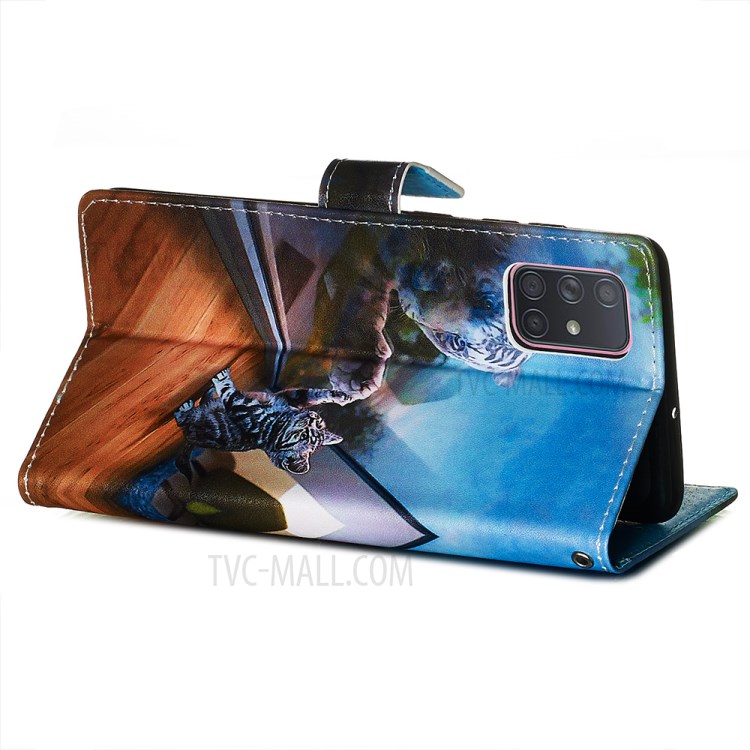 Painting Leather Phone Wallet Stand Case for Samsung Galaxy A71 - Cat-6