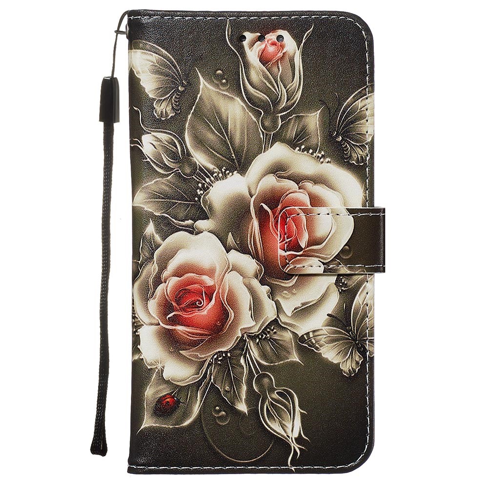 Painting Leather Phone Wallet Stand Case for Samsung Galaxy A71 - Rose-2