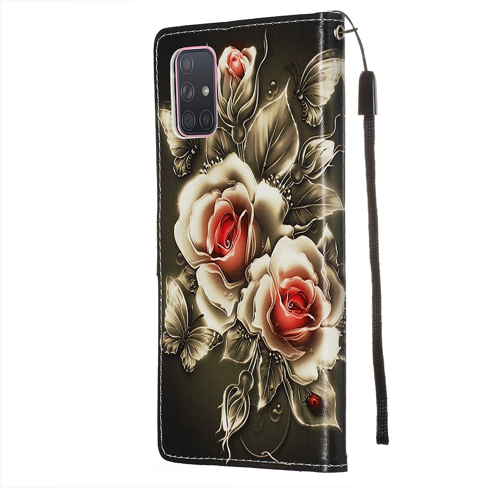 Painting Leather Phone Wallet Stand Case for Samsung Galaxy A71 - Rose-5