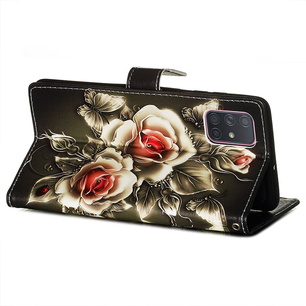 Painting Leather Phone Wallet Stand Case for Samsung Galaxy A71 - Rose-6