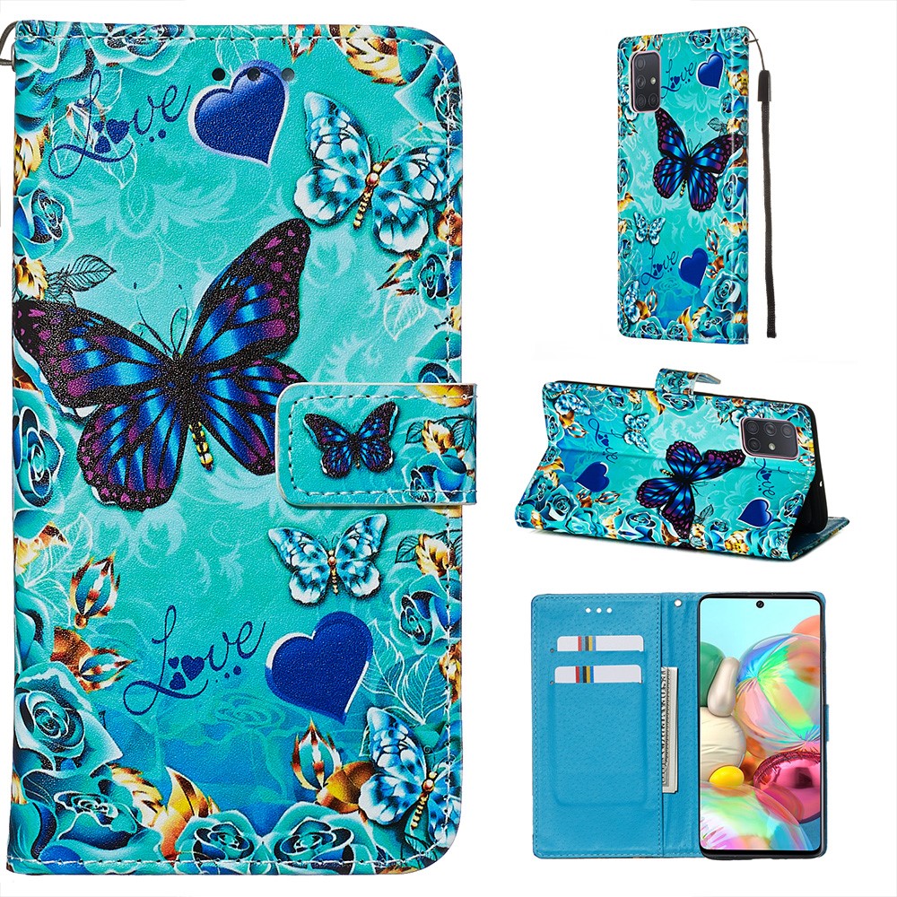 Peinture en Cuir Téléphone Porte-porte-toilettes Pour Samsung Galaxy A71 - Papillon