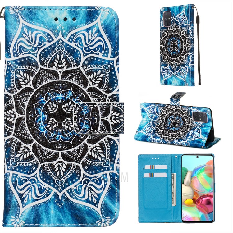 Painting Leather Phone Wallet Stand Case for Samsung Galaxy A71 - Mandala-1