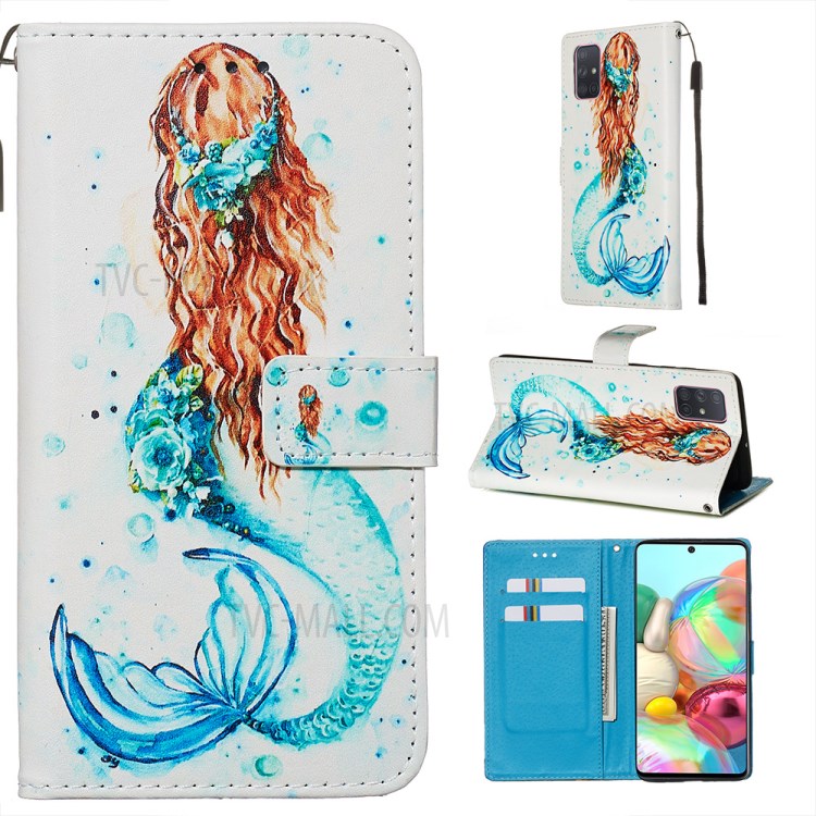 Painting Leather Phone Wallet Stand Case for Samsung Galaxy A71 - Mermaid-1