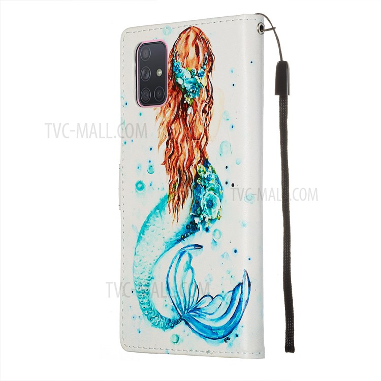 Painting Leather Phone Wallet Stand Case for Samsung Galaxy A71 - Mermaid-5