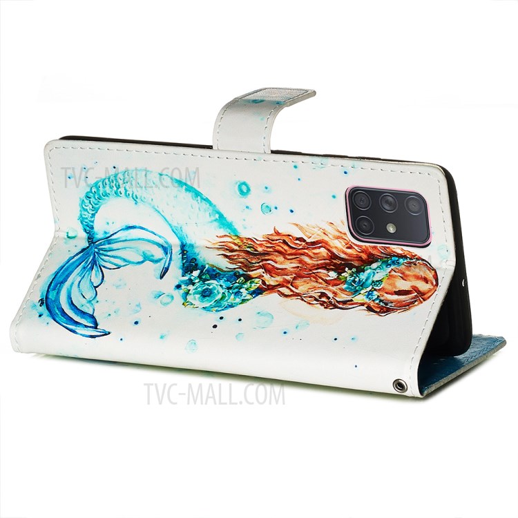 Painting Leather Phone Wallet Stand Case for Samsung Galaxy A71 - Mermaid-6