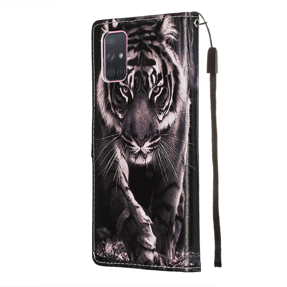 Peinture en Cuir Téléphone Porte-porte-toilettes Pour Samsung Galaxy A71 - Tigre-5