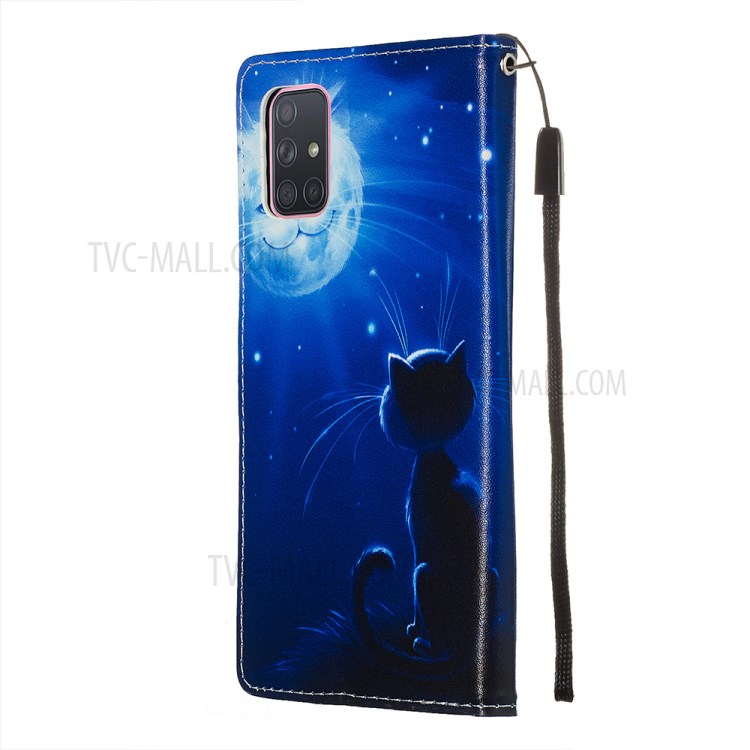 Painting Leather Phone Wallet Stand Case for Samsung Galaxy A71 - Cat Moon-5