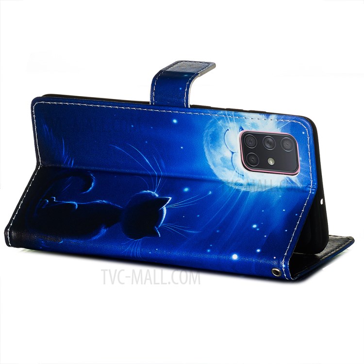 Painting Leather Phone Wallet Stand Case for Samsung Galaxy A71 - Cat Moon-6