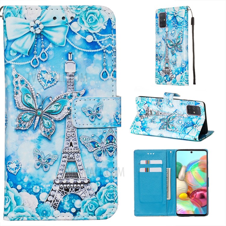 Painting Leather Phone Wallet Stand Case for Samsung Galaxy A71 - Tower-1