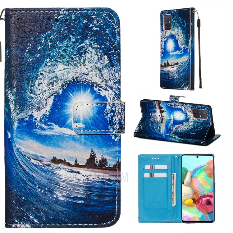 Painting Leather Phone Wallet Stand Case for Samsung Galaxy A71 - Water-1
