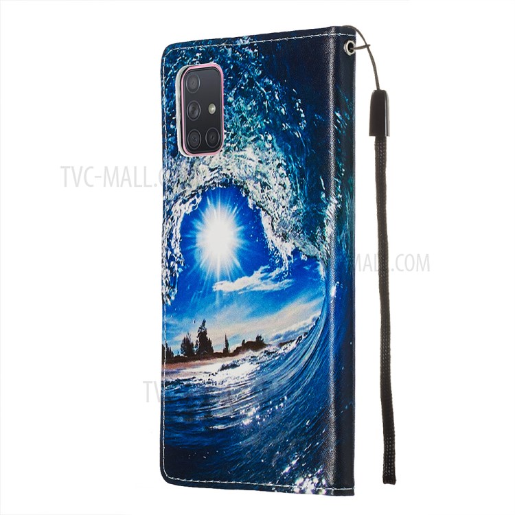Painting Leather Phone Wallet Stand Case for Samsung Galaxy A71 - Water-5