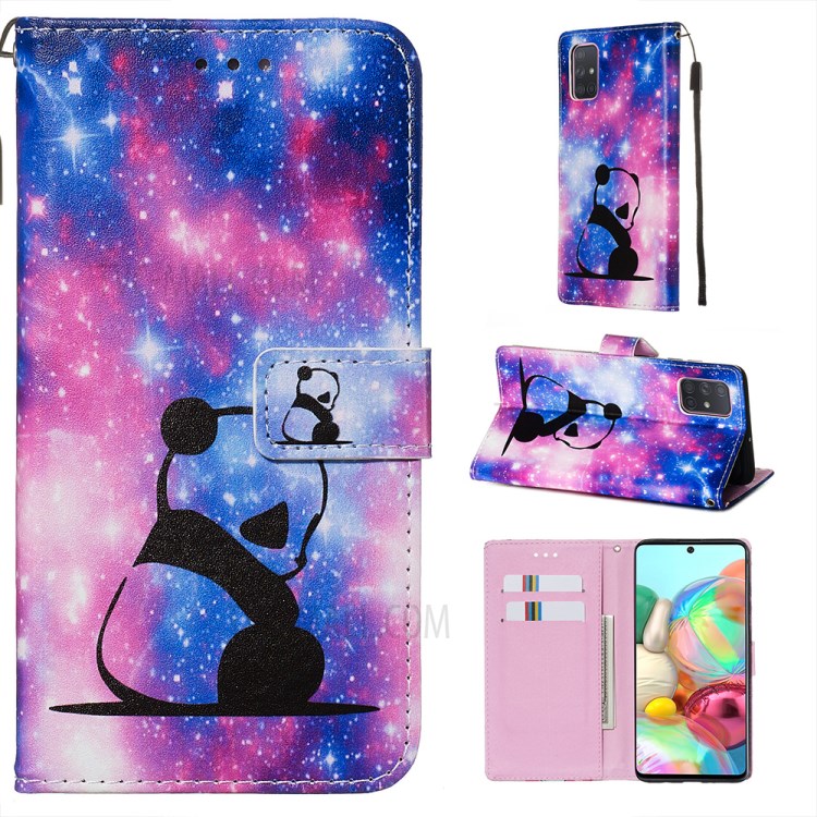 Painting Leather Phone Wallet Stand Case for Samsung Galaxy A71 - Pink/Panda-1