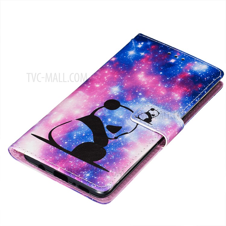 Painting Leather Phone Wallet Stand Case for Samsung Galaxy A71 - Pink/Panda-3