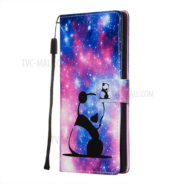 Painting Leather Phone Wallet Stand Case for Samsung Galaxy A71 - Pink/Panda-4