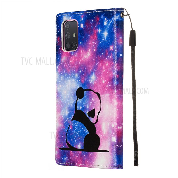 Painting Leather Phone Wallet Stand Case for Samsung Galaxy A71 - Pink/Panda-5