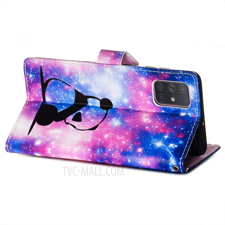 Painting Leather Phone Wallet Stand Case for Samsung Galaxy A71 - Pink/Panda-6