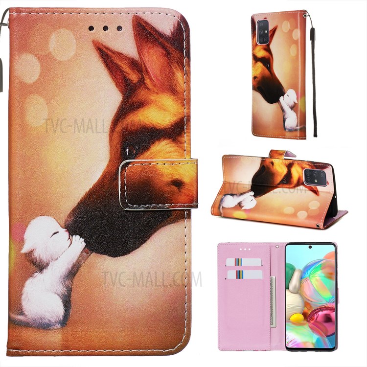 Painting Leather Phone Wallet Stand Case for Samsung Galaxy A71 - Small White Dog-1