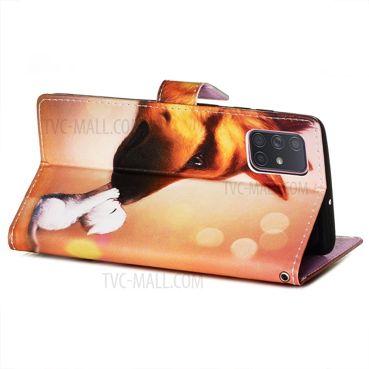 Painting Leather Phone Wallet Stand Case for Samsung Galaxy A71 - Small White Dog-6