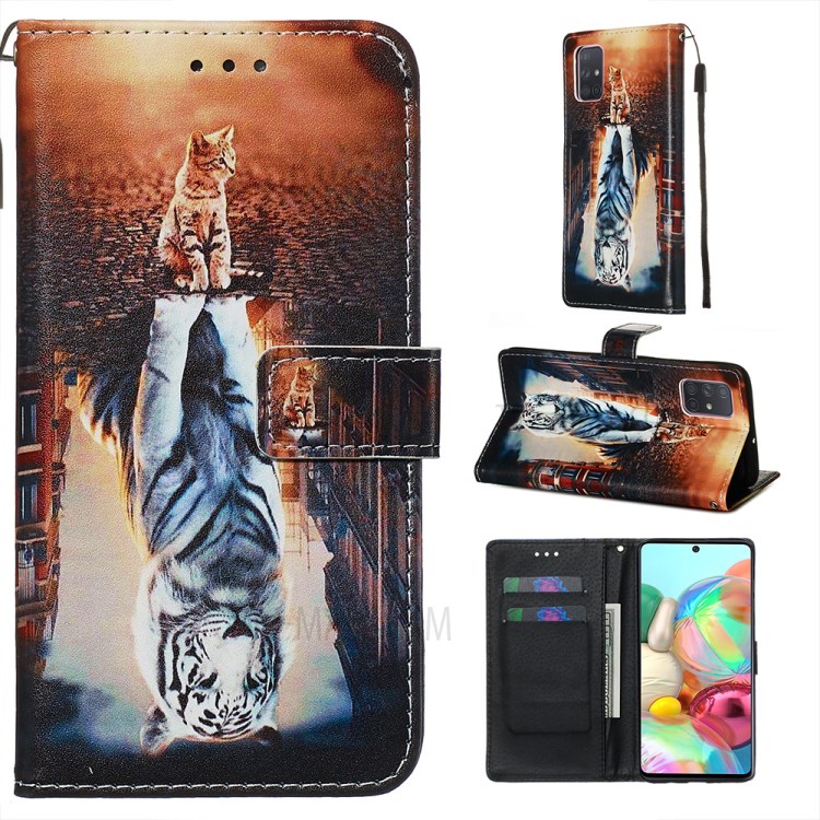 Painting Leather Phone Wallet Stand Case for Samsung Galaxy A71 - White Tiger-1
