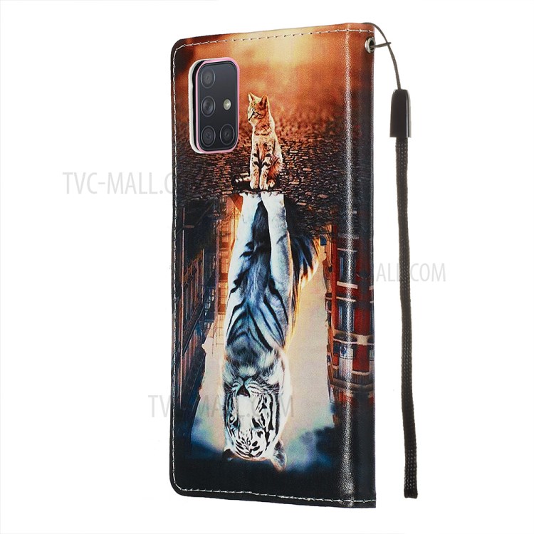 Painting Leather Phone Wallet Stand Case for Samsung Galaxy A71 - White Tiger-5