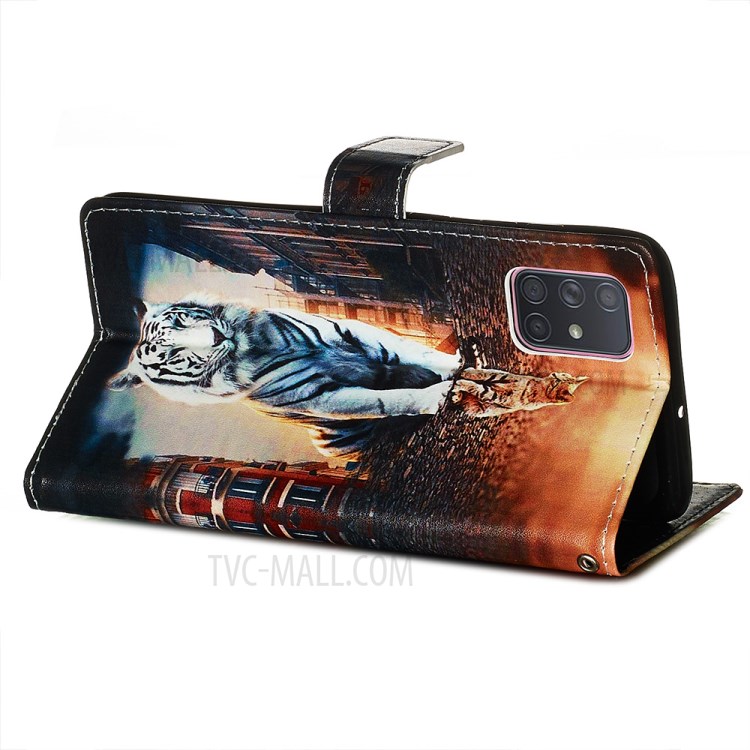 Painting Leather Phone Wallet Stand Case for Samsung Galaxy A71 - White Tiger-6