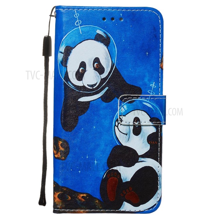 Painting Leather Phone Wallet Stand Case for Samsung Galaxy A71 - Couple Pandas-2