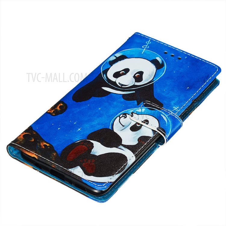 Painting Leather Phone Wallet Stand Case for Samsung Galaxy A71 - Couple Pandas-3