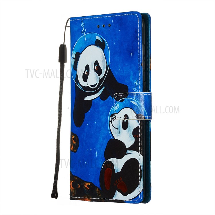 Painting Leather Phone Wallet Stand Case for Samsung Galaxy A71 - Couple Pandas-4