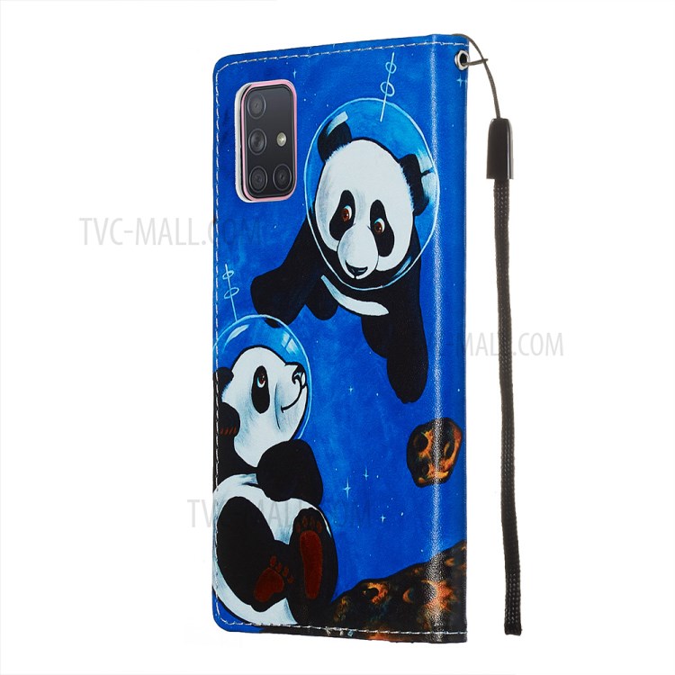 Painting Leather Phone Wallet Stand Case for Samsung Galaxy A71 - Couple Pandas-5