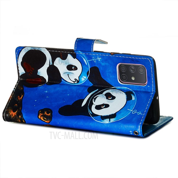 Painting Leather Phone Wallet Stand Case for Samsung Galaxy A71 - Couple Pandas-6