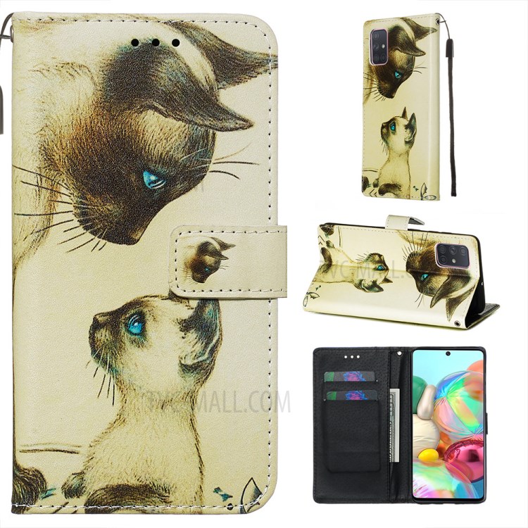 Painting Leather Phone Wallet Stand Case for Samsung Galaxy A71 - Two Cats-1