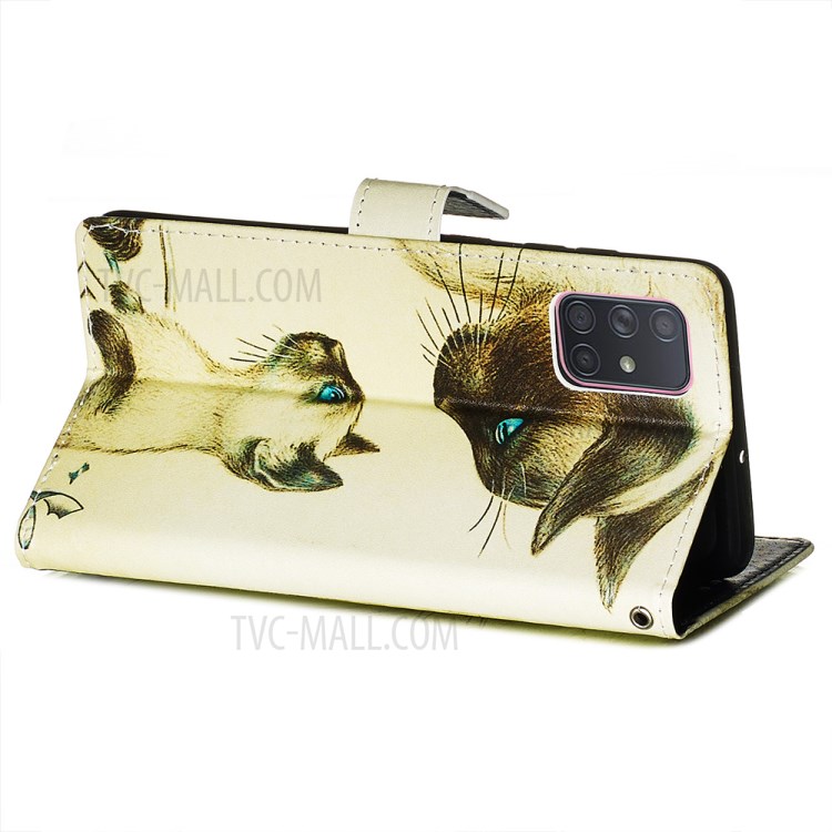 Painting Leather Phone Wallet Stand Case for Samsung Galaxy A71 - Two Cats-6