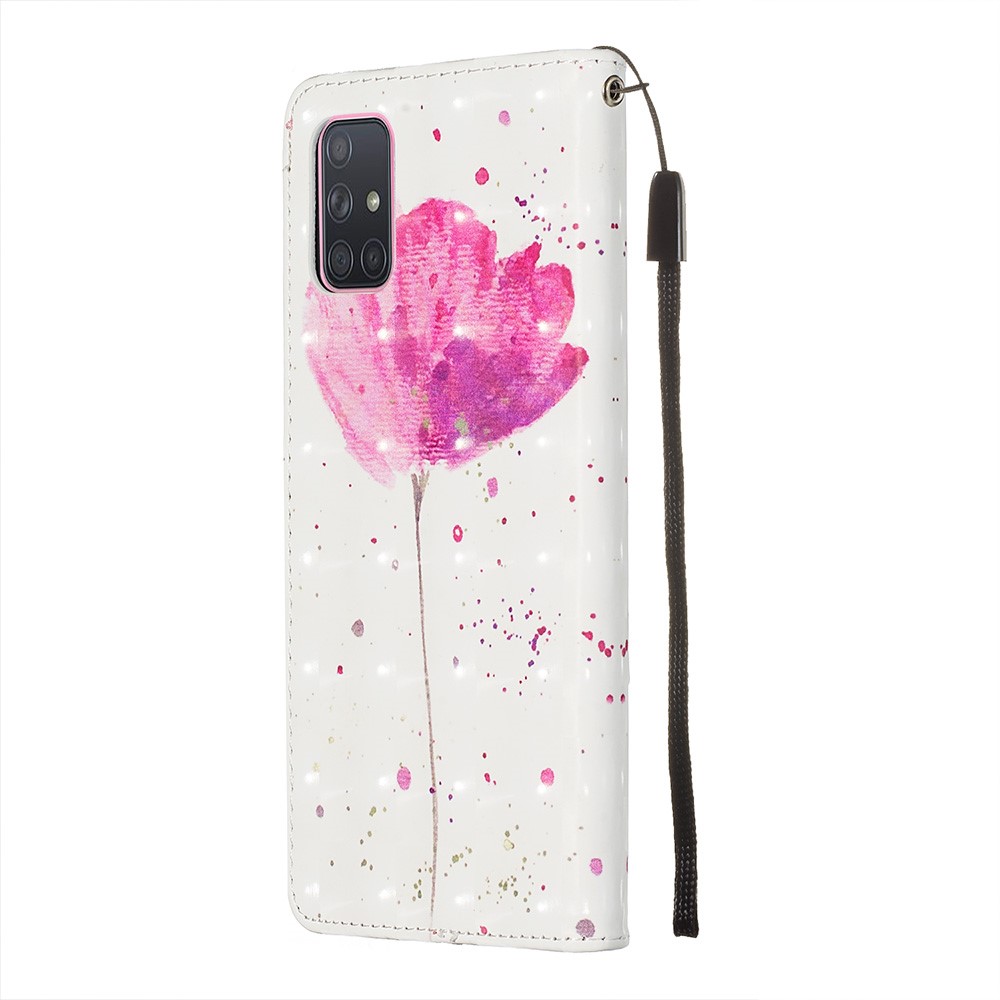 3D Painting Style Leather Phone Wallet Stand Case for Samsung Galaxy A71 - Pink Flower-5