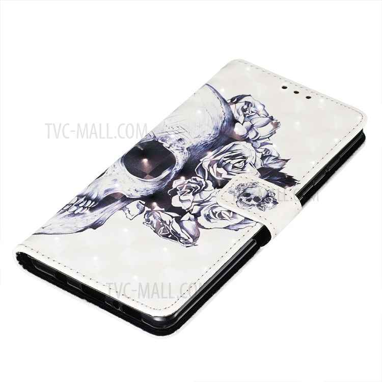 3D Painting Style Leather Phone Wallet Stand Case for Samsung Galaxy A71 - Skull Flowers-3