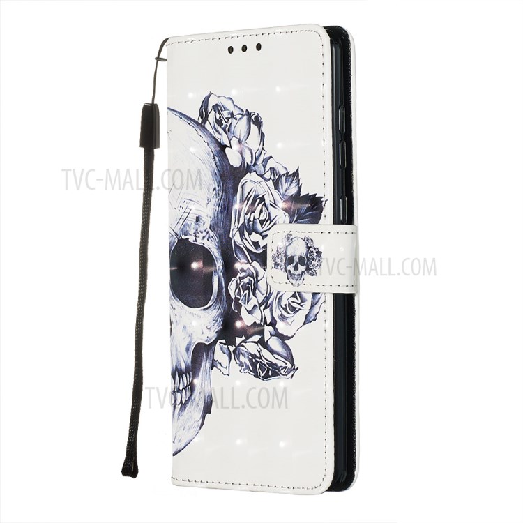 3D Painting Style Leather Phone Wallet Stand Case for Samsung Galaxy A71 - Skull Flowers-4