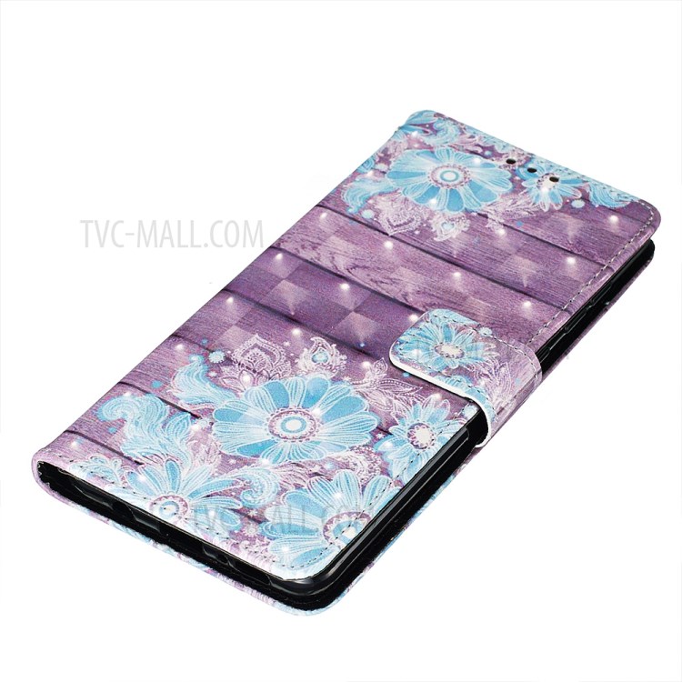 3D Painting Style Leather Phone Wallet Stand Case for Samsung Galaxy A71 - Blue Flowers-3