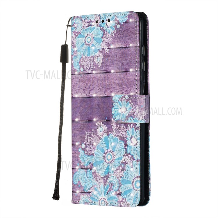 3D Painting Style Leather Phone Wallet Stand Case for Samsung Galaxy A71 - Blue Flowers-4
