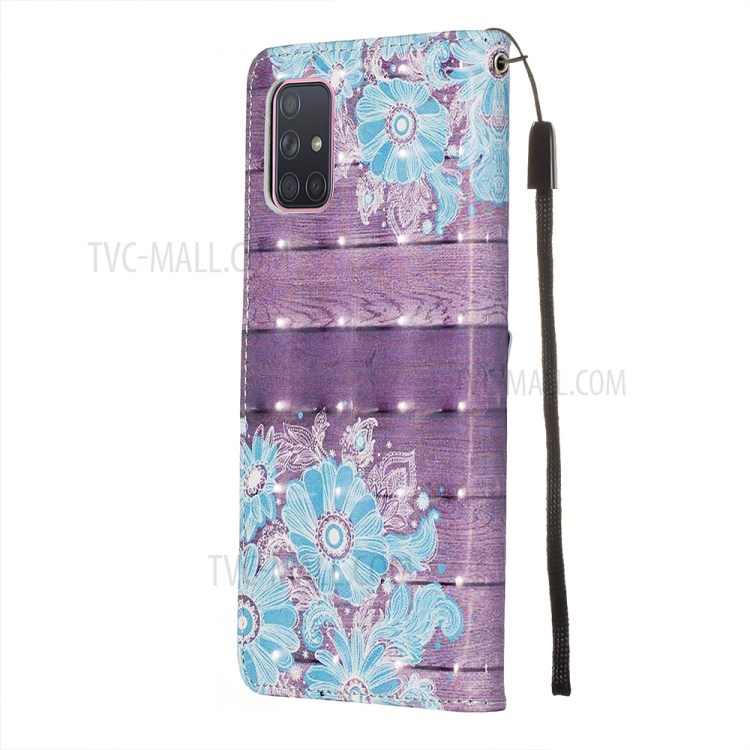 3D Painting Style Leather Phone Wallet Stand Case for Samsung Galaxy A71 - Blue Flowers-5