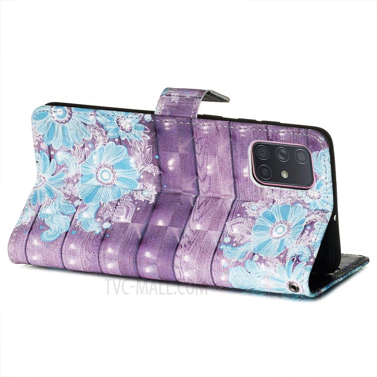 3D Painting Style Leather Phone Wallet Stand Case for Samsung Galaxy A71 - Blue Flowers-6