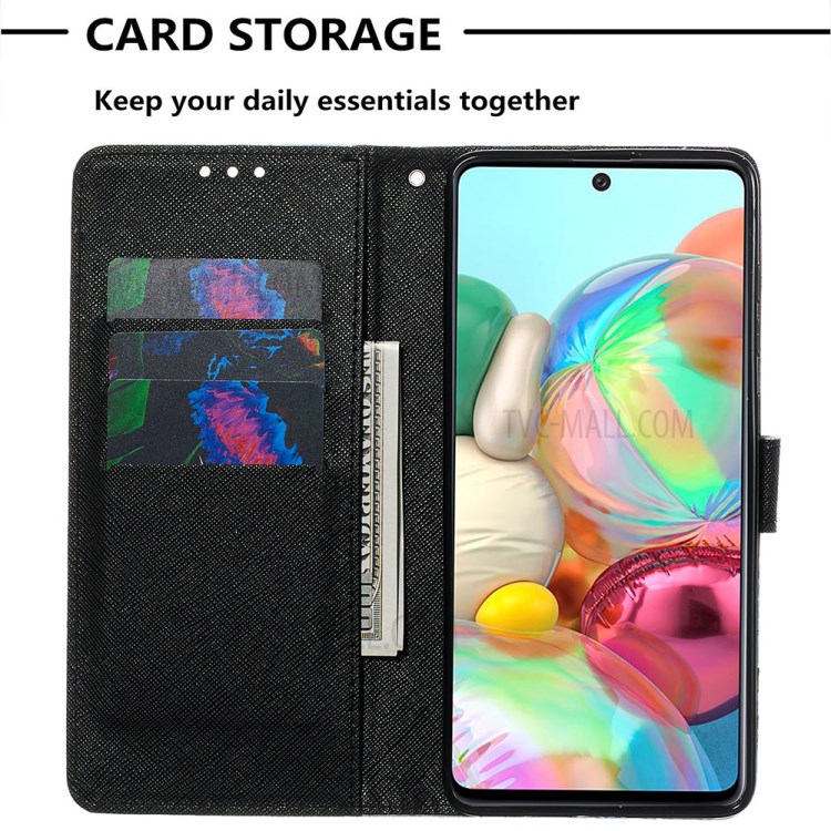 3D Painting Style Leather Phone Wallet Stand Case for Samsung Galaxy A71 - Blue Flowers-7