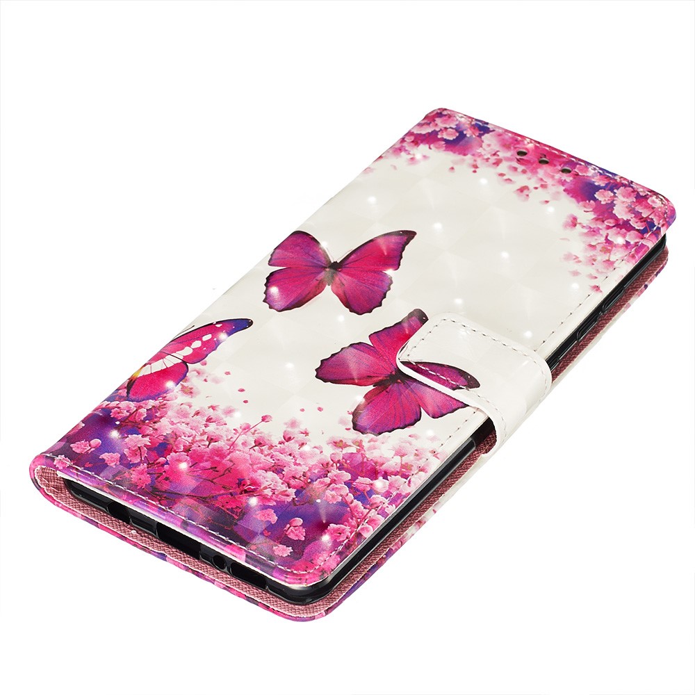 3D Painting Style Leather Phone Wallet Stand Case for Samsung Galaxy A71 - Red Butterflies-3