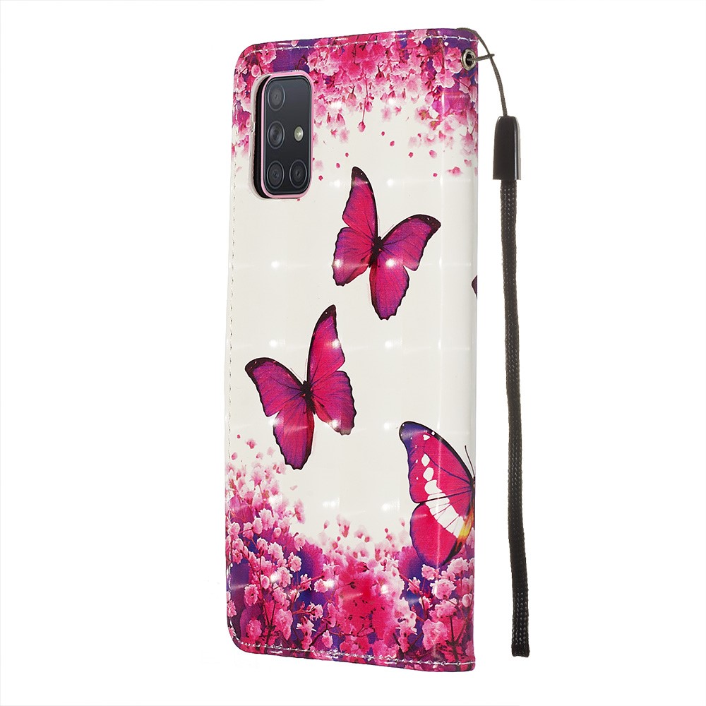 3D Painting Style Leather Phone Wallet Stand Case for Samsung Galaxy A71 - Red Butterflies-5