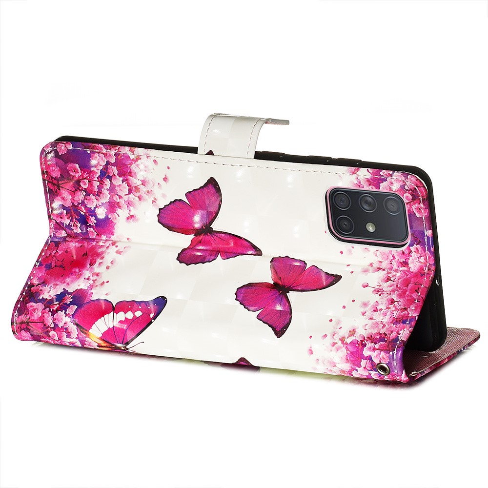 3D Painting Style Leather Phone Wallet Stand Case for Samsung Galaxy A71 - Red Butterflies-6
