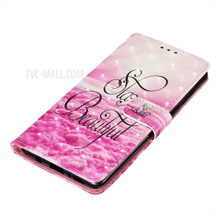 3D Painting Style Leather Phone Wallet Stand Case for Samsung Galaxy A71 - Pink Cloud-3