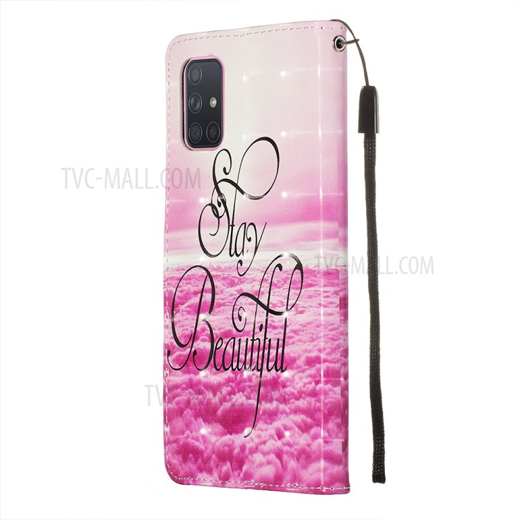 3D Painting Style Leather Phone Wallet Stand Case for Samsung Galaxy A71 - Pink Cloud-5
