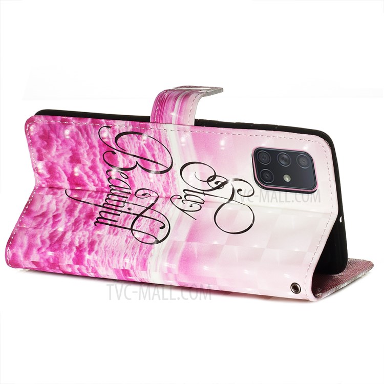 3D Painting Style Leather Phone Wallet Stand Case for Samsung Galaxy A71 - Pink Cloud-6