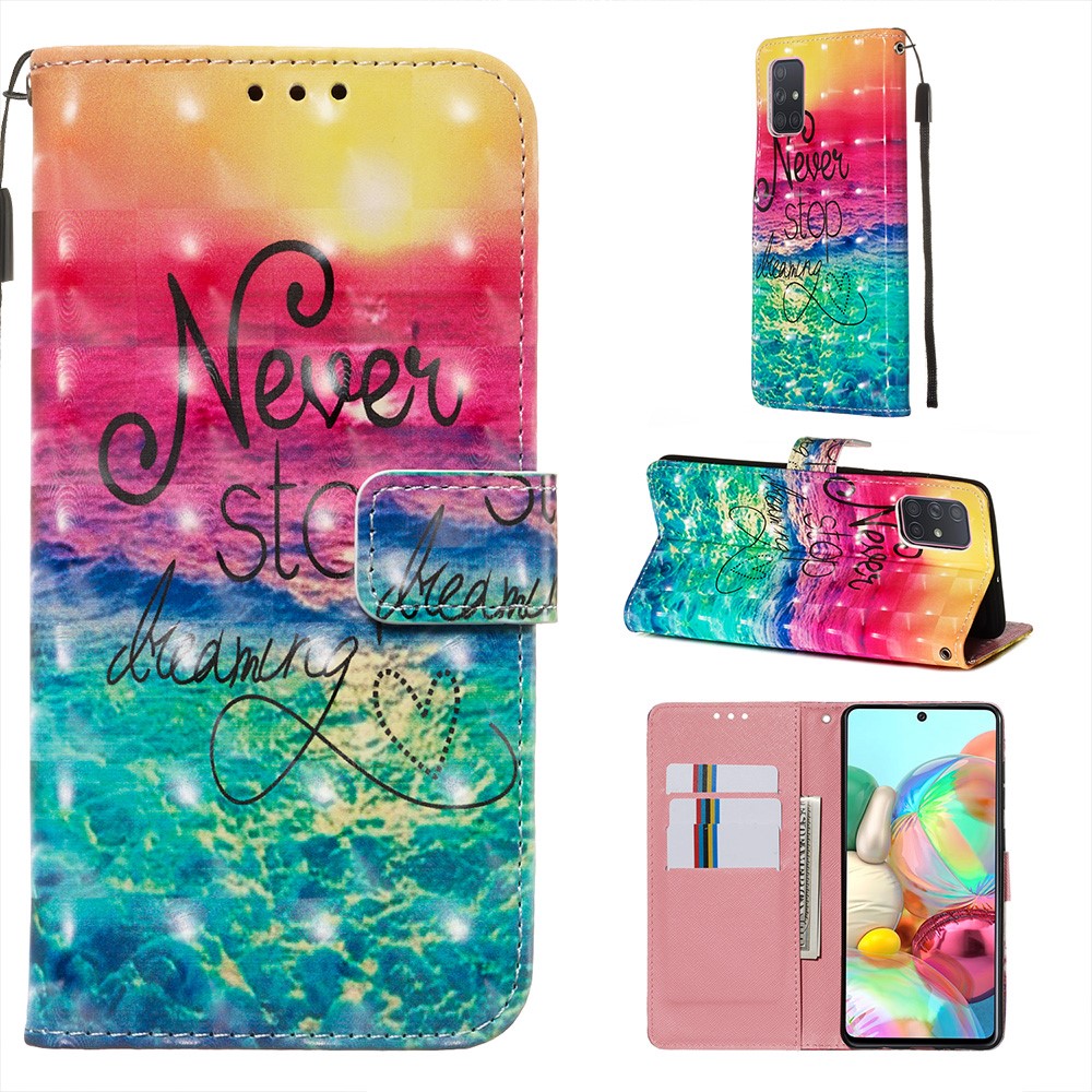 3D Painting Style Leather Phone Wallet Stand Case for Samsung Galaxy A71 - Rainbow Ocean-1