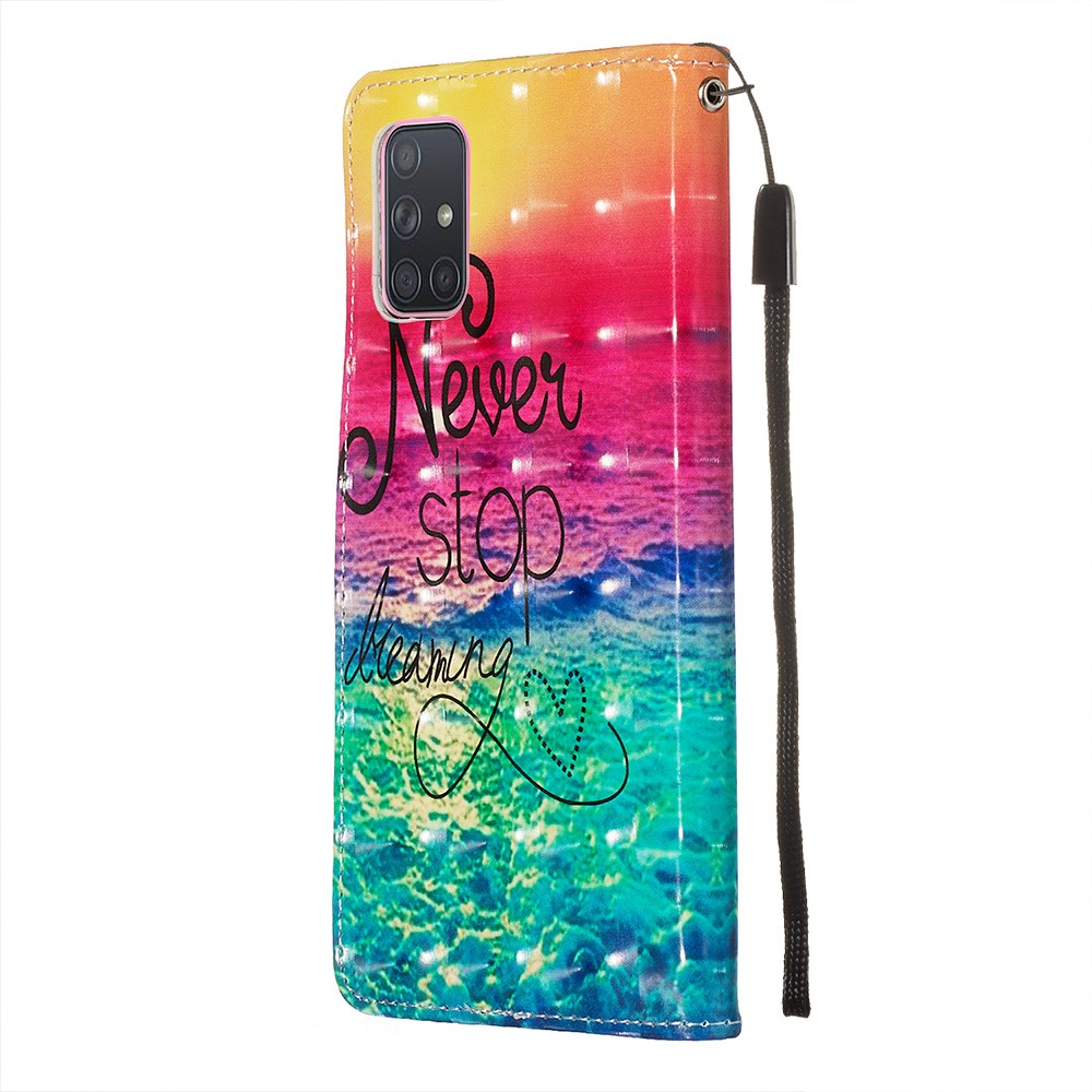 3D Painting Style Leather Phone Wallet Stand Case for Samsung Galaxy A71 - Rainbow Ocean-5